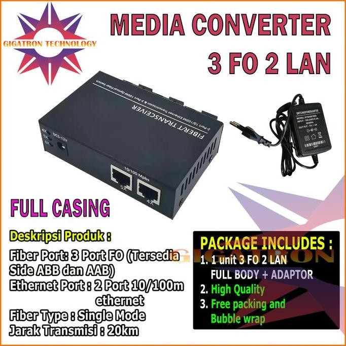 Media Converter 3 Port Fo 2 Port Lan / Switch Fiber 3 Fo 2 Sc