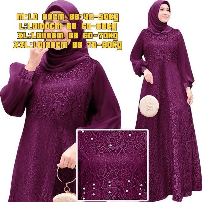 Maxi Nadine /Gamis Mewah/Gamis Full Brukat/Gamis kekinian/Gamis kondangan Brokat Maxi Satin Panjang 