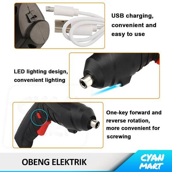 Obeng Otomatis Elektrik Bor Tangan Mini Cordless Screwdriver Tool Kit