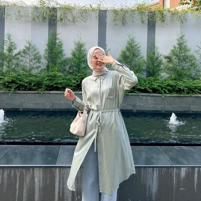 Tunik Kemeja Long Tunik Rayon Twill Akleema by Nurama Wanita Muslim Kerja Panjang - Biru, Hijau