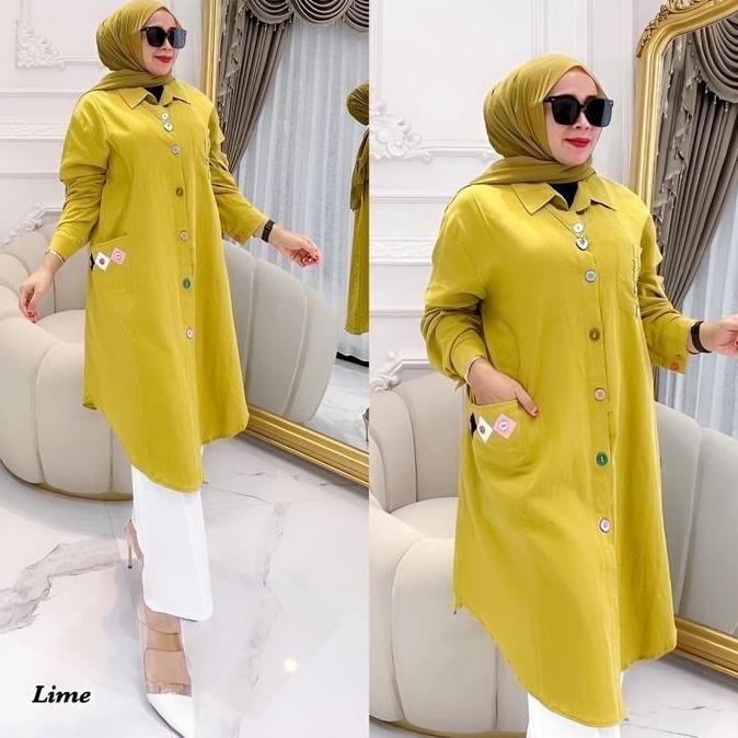 TUNIK KUNING LEMON SIZE XXL LD 110CM/ TUNIK BUSUI CRINKLE AIRFLOW OUTF