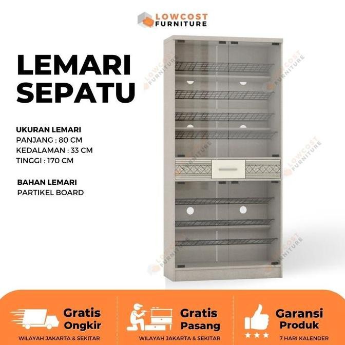 Lemari Sepatu Pintu Kaca Tinggi French Walnut