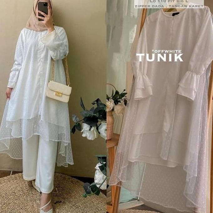 Azahira Tunik // Bahan Tille Dot Inner Ity Crepe // Tunik Wanita Terbaru 2024 // Korean Style Outfit