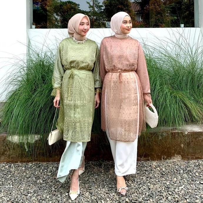 OUTER TUNIK ORGANZA ETNIK TILE DOT VIRAL NARA BY RNO Muslim Panjang Wanita Atasan