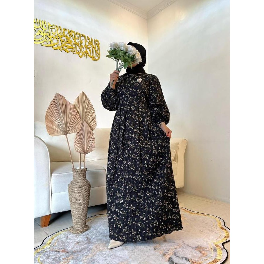 Syafacollection Askia Dress Bunga Gamis Motif Formal Muslim Balon