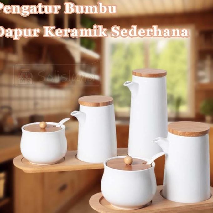 Set Serbaguna Pengatur Bumbu Dapur Keramik Sederhana Tempat Bumbu Unik Elegan Tempat Bumbu 1 Wadah K