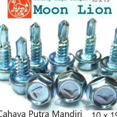 Baut Baja Ringan 10X19 Moon Lion/Sekrup Roofing Putih 10X19 Moon Lion