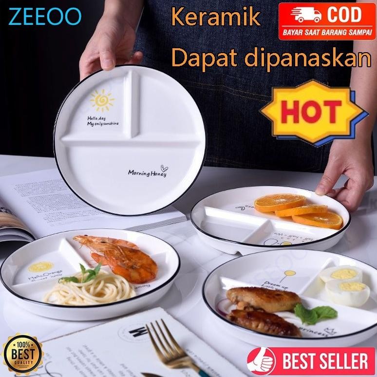 ASLI PIRING SEKAT 3 KERAMIK ESTETIK ALA KOREA DIET SARAPAN RUMAH TANGGA