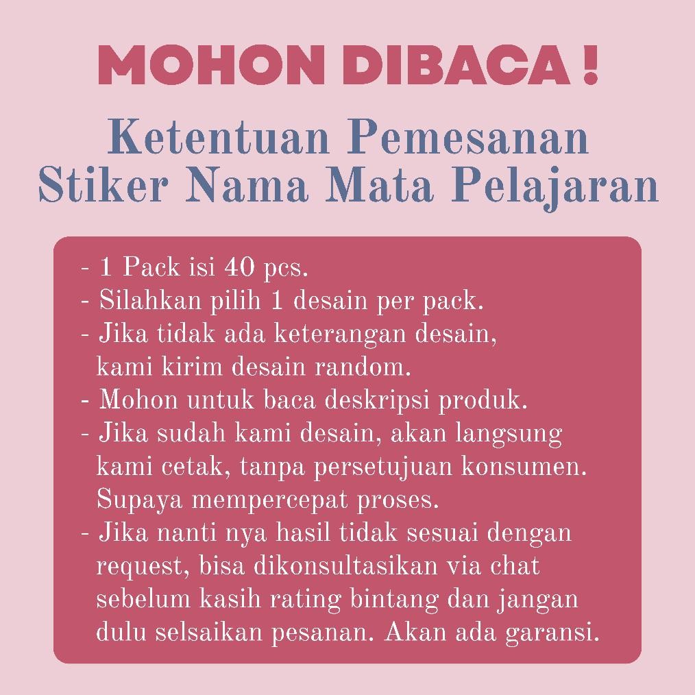 

Stiker Nama Custom Pelajaran / Stiker Nama Sekolah / Stiker Nama Buku / Sticker Name SV9