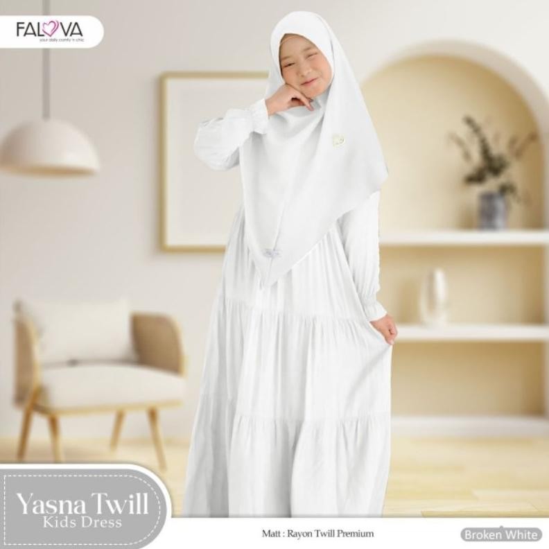 GAMIS ANAK PUTIH YASNA KIDS FALOVA RAYON PREMIUM TWILL 3 SAMPAI 13 TAHUN AST