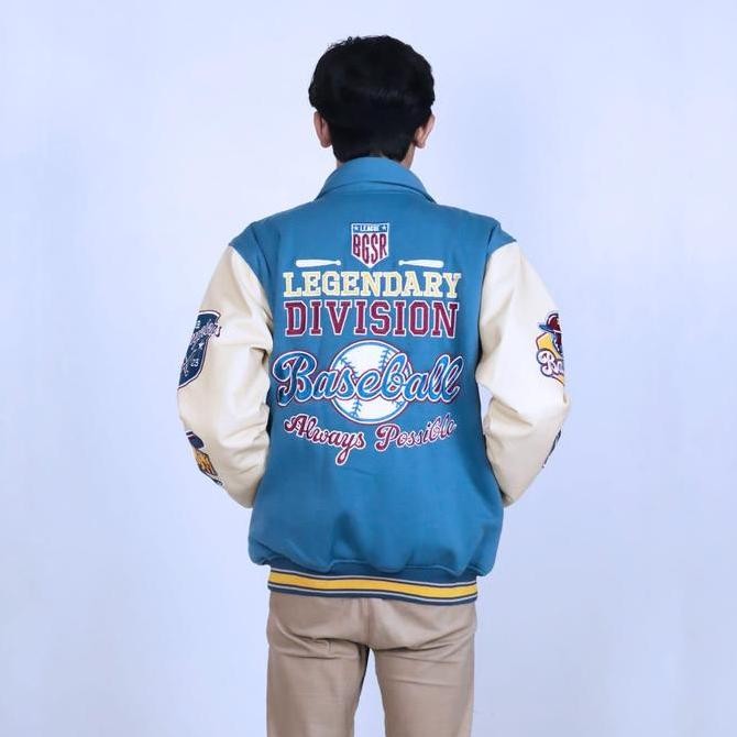 Jaket Varsity Division Jacket Windbreaker Baseball Vintage Bordir Tebal Lengan Kulit Premium (Best Q
