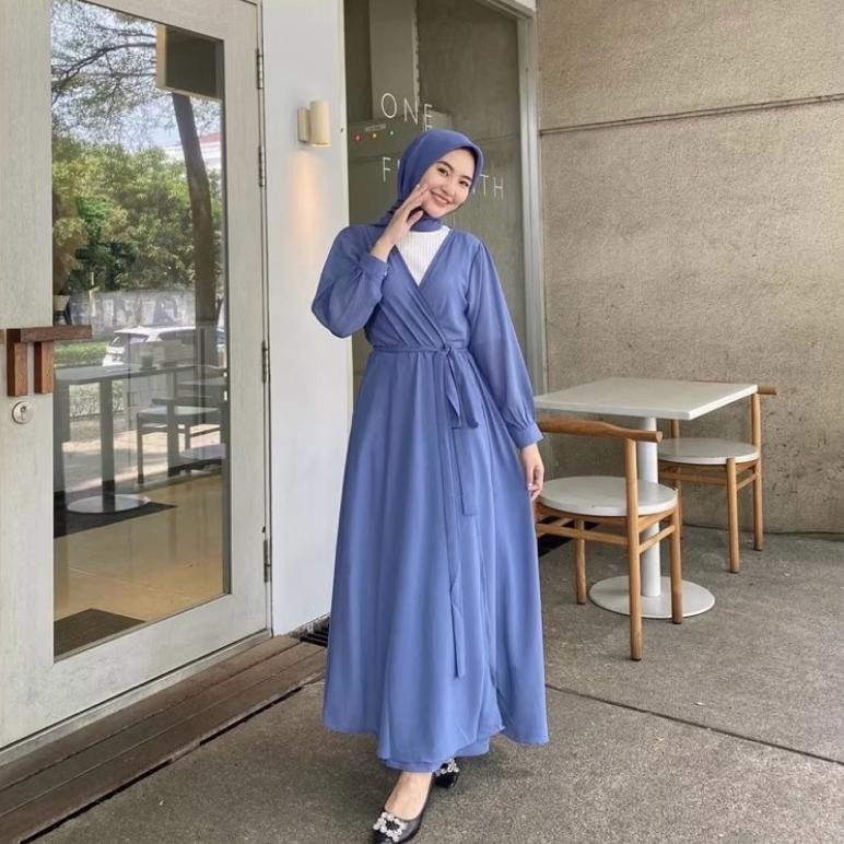 long cardigan outer panjang model muslimah tali pinggang AST