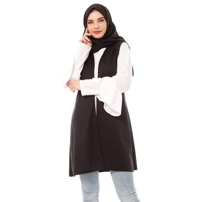 Outer Plain Polos Tanpa Lengan / Kardigan Wanita Bahan Crinkle / Outer Pendek AST