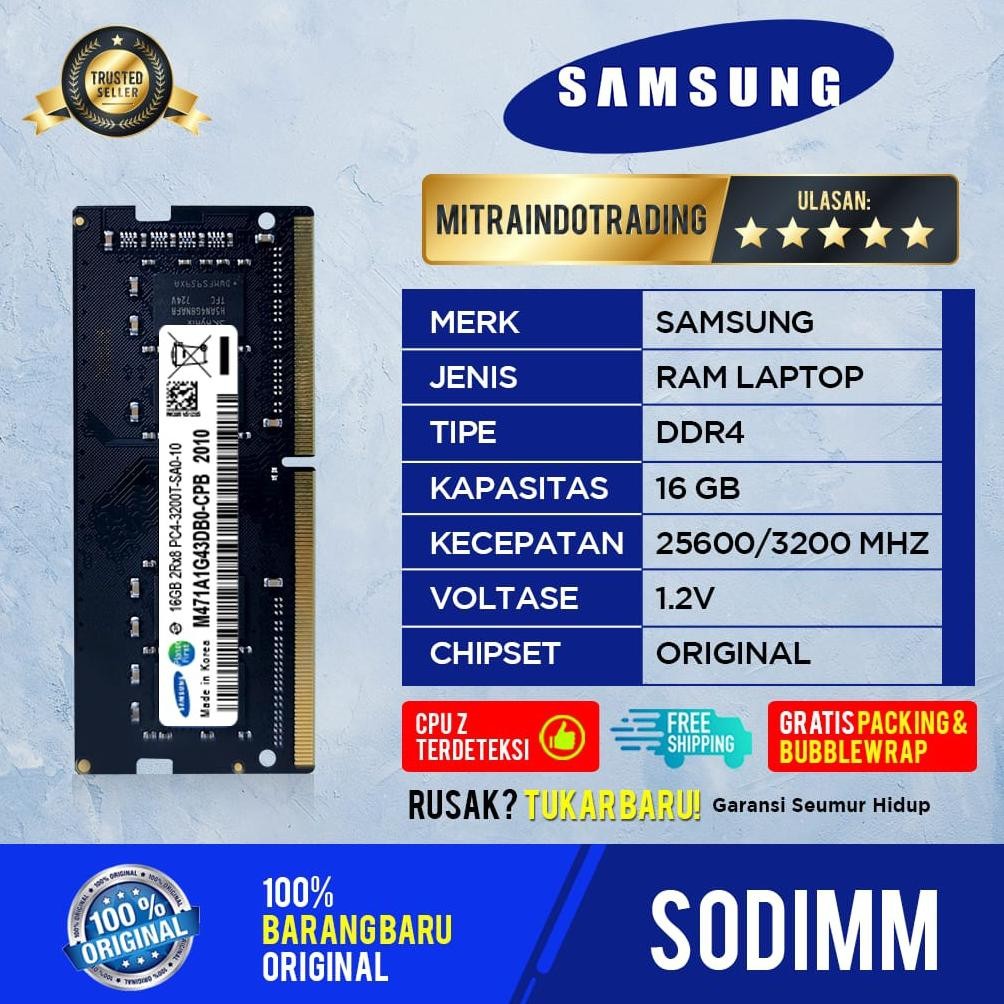 SAMSUNG SODIMM DDR4 16GB PC 25600 / 3200MHZ LIFETIME WARRANTY