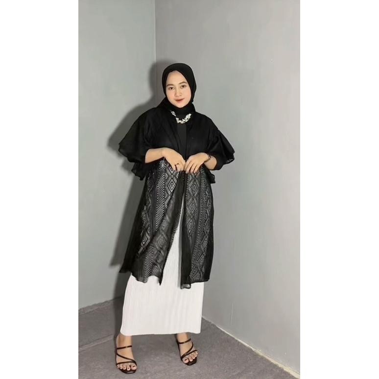 Cardigan Ruffle/Outer Brokat Lace Premium Model Lengan Ruffle AST