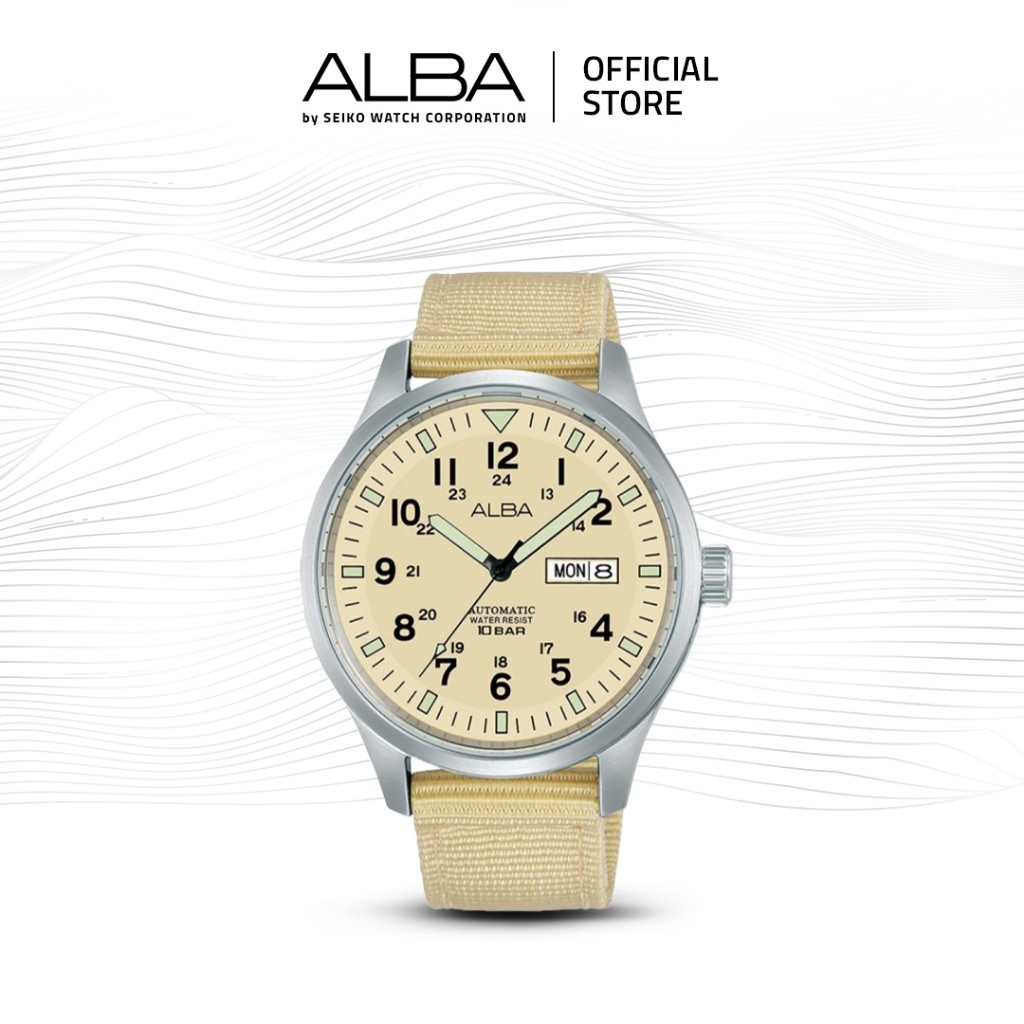 Alba Mechanical Jam Tangan Pria Field AL4221 / AL4221X1 Automatic Beige Dial Nylon Strap Watch