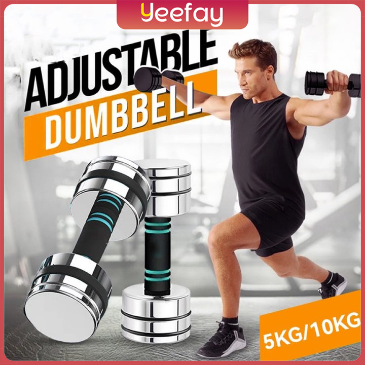 [Beli 1 Gratis 1] - Adjustable Dumbell 5kg-10kg Dumbell Barbel Stainless Steel 2 PCS Peralatan Fitne