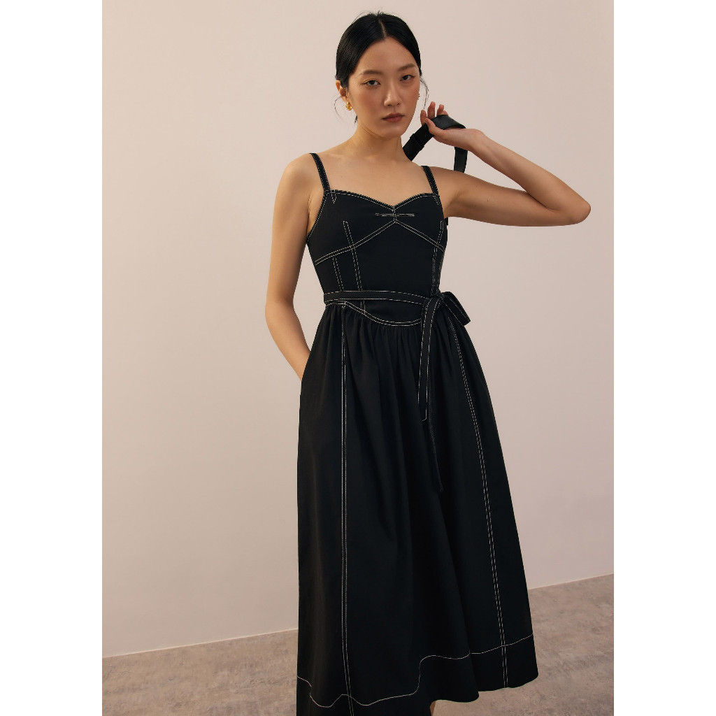Love Bonito - Dress Wanita - Detachable Sash Sweetheart Fit & Flare Midi Dress - Black