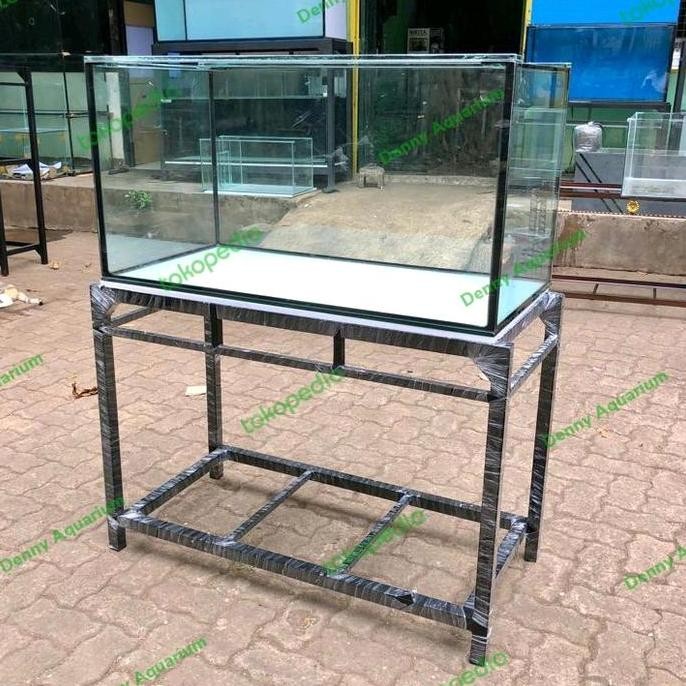 Aquarium 100X50X50Cm Kaca 8Mm Set Rak Besi Holo