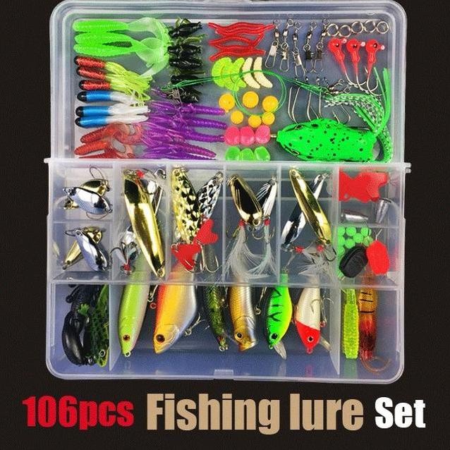 106Pcs Set Umpan Pancing Fishing Tale Box Soft Plastic Lure Umpan Campur Set Aksess Umpan Pancing