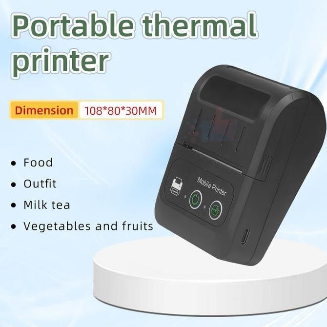 Printer Bluetooth Mini Portable Thermal 58Mm Cetak Resi Nota Struk Label Hadiah Gratis3 Rol Kertas -