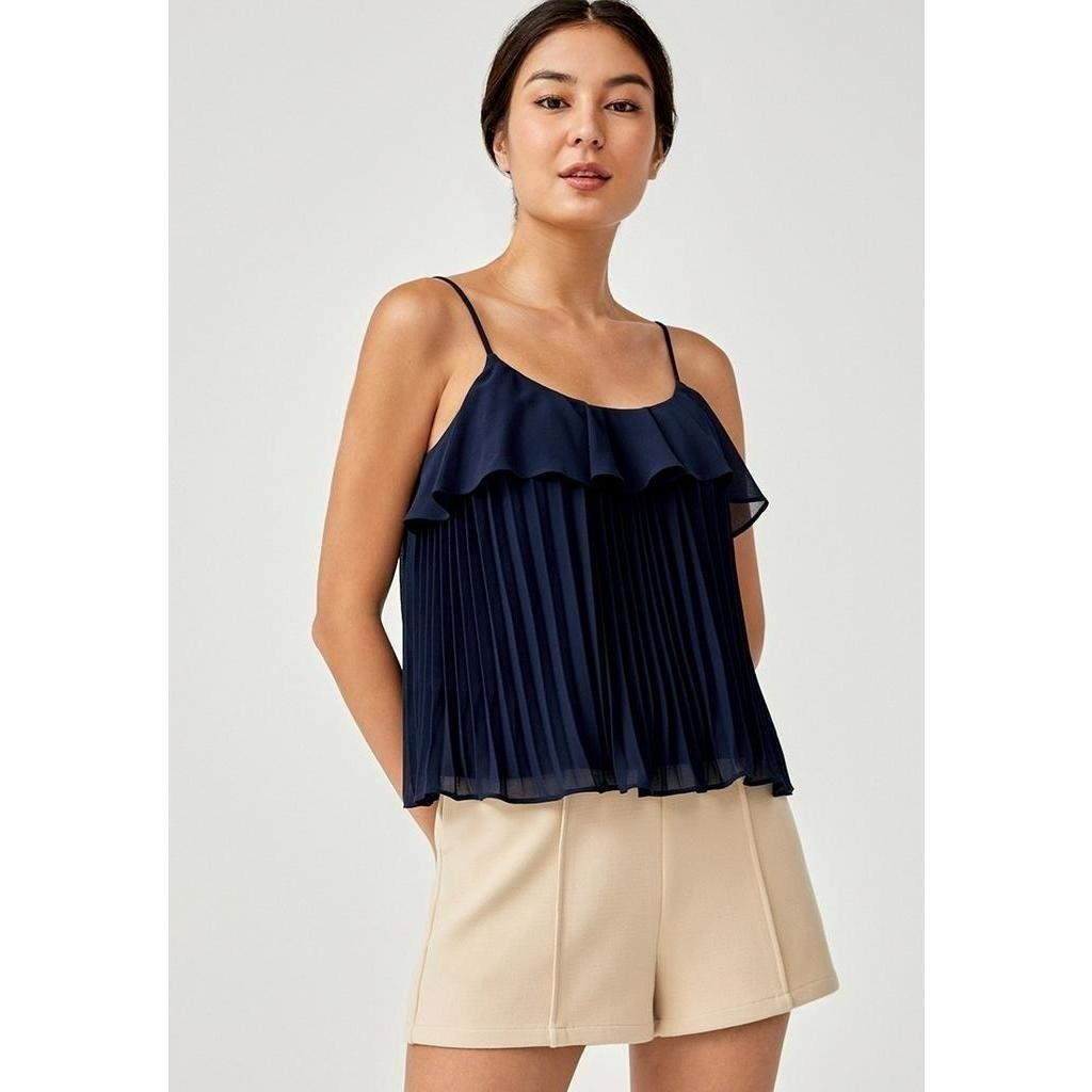 Love, Bonito - Brienne Ruffle Pleated Camisole Top - Navy Blue