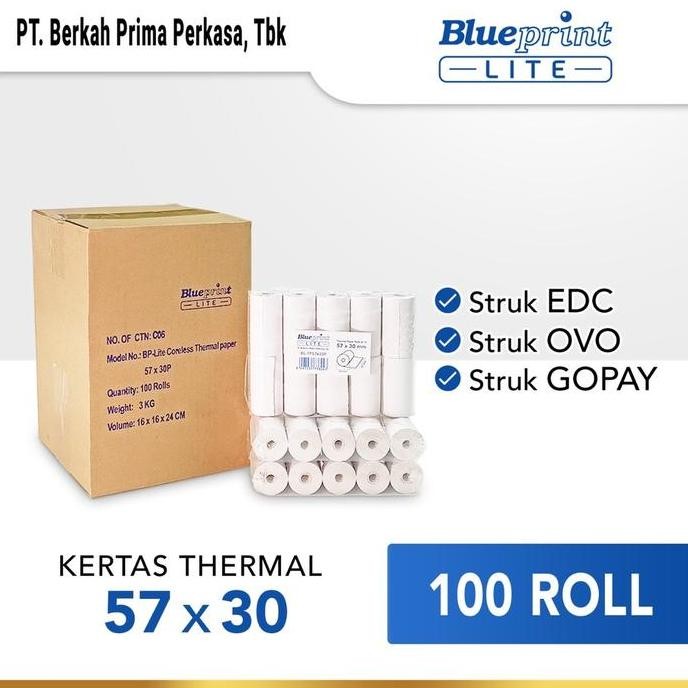 

Kertas Thermal Kasir Struk EDC BLUEPRINT Lite 57x30 , 57 x 30 mm - 1 Dus