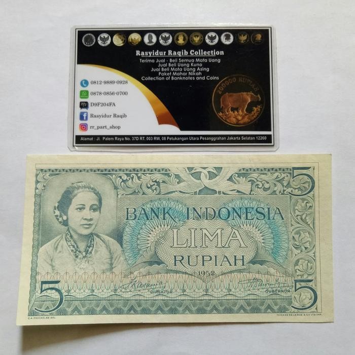 Uang Kuno Seri Kebudayaan Kartini 5 Rupiah Idr Indonesia 1952 Aunc-Unc Original Dan Terpercaya