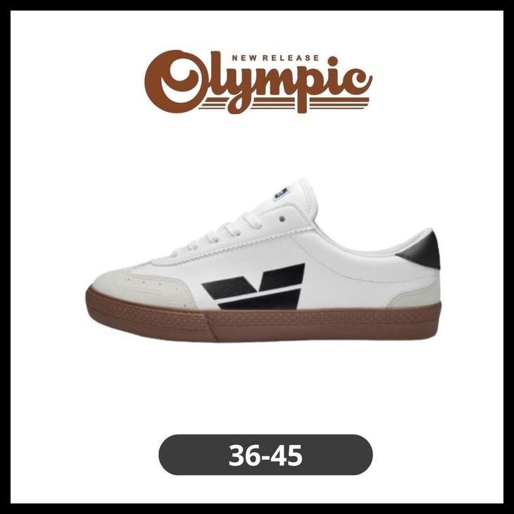 Sepatu Ventela Olympic White Brown Casual Sneakers Shoes Kasual Putih Coklat Olahraga Pria Best Qual
