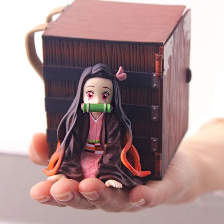 Kawaii Demon Slayer Nezuko Figure With Box Up Art Mini Cute Kimetsu No Yaiba Figurine Lovely Model D
