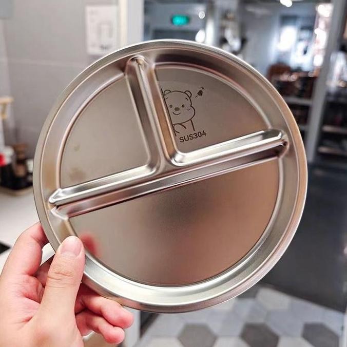 Snack Lunch Tray Stainless Steel / Piring Makan Sekat Anak