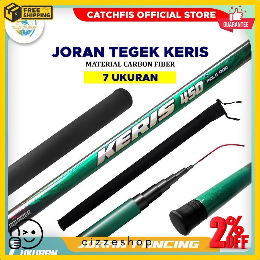 Catchfis - Joran Pancing Tegek Keris 1.80M - 4.50M Kualitas Tinggi Super Ringan Serat Kaca Keras Tan