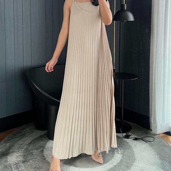New- Inner Dress Plisket Premium / Inner Dress Panjang Jumbo / Inner Tanpa Lengan / Dress Plisket Ta