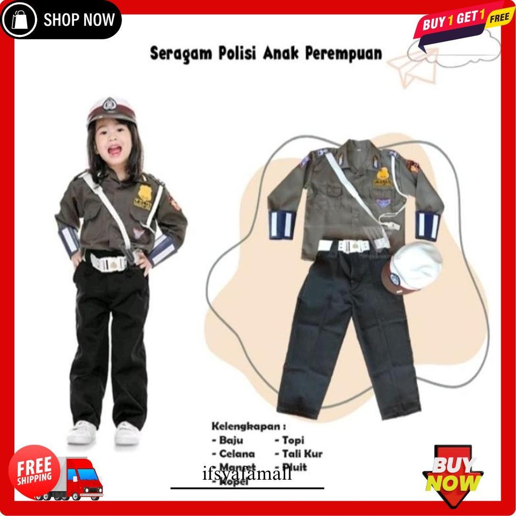 Baju Polisi Anak Perempuan//Baju Seragam Polwan Anak Setelan Rok Dan Celana/Kostum Karnaval/Bisa Cod