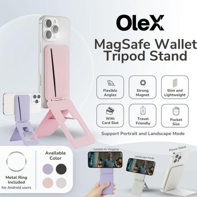 OleX Magsafe Wallet Card Slot Kartu Slim Tripod Stand HP Magnetic moft