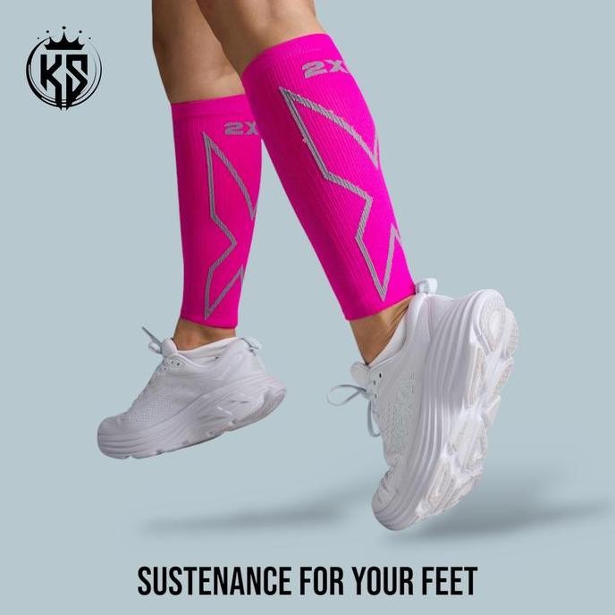 NEW 2XU X Compression Calf Sleeves Unisex Magenta Light Grey