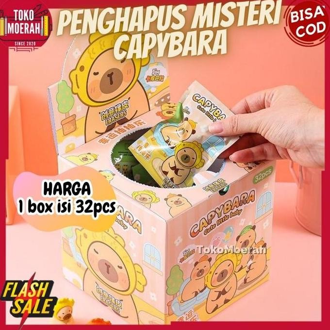 

TERBARU - 1 BOX 32pcs PENGHAPUS MISTERI CAPYBARA LUCU UNIK BLIND BOX MYSTERY PACK CAPYBARA ERASER