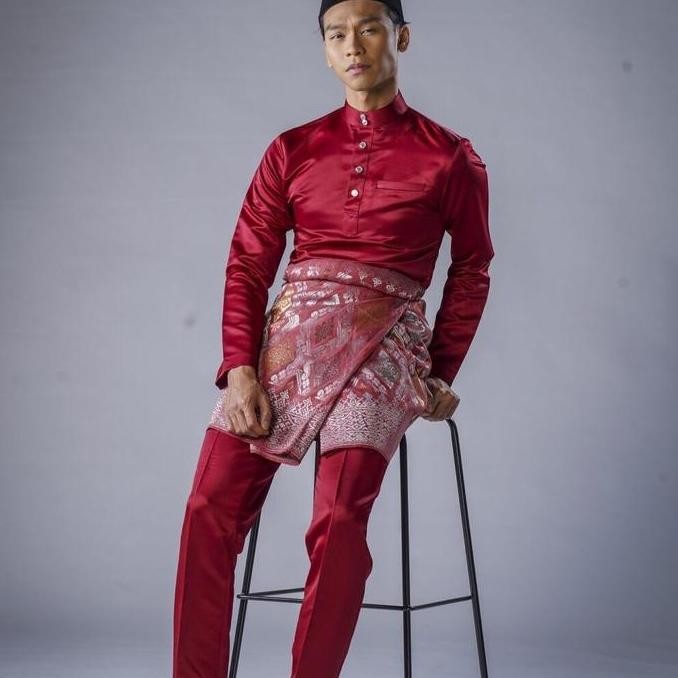 Baju Satu Set Panjang Pria Dewasa Bahan Baloteli Pakaian Adat Melayu Cekak Musang Bisa Cod