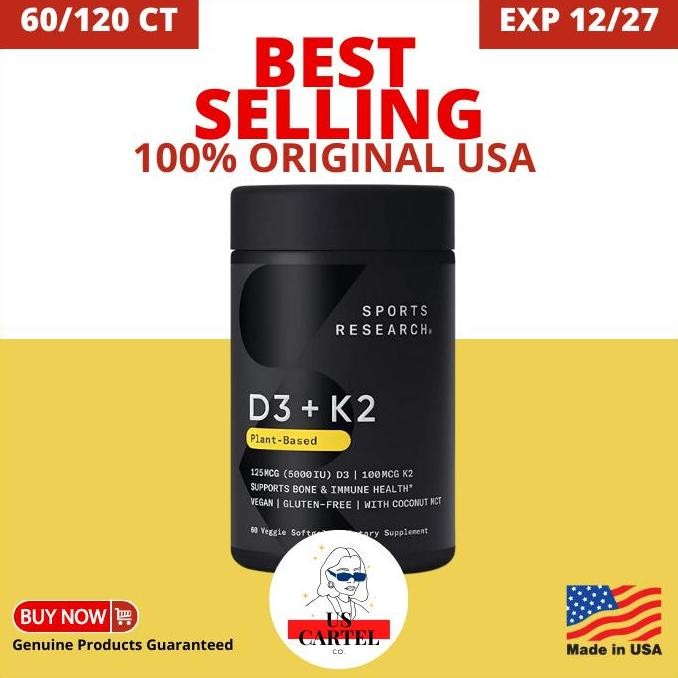 TERLARIS - Vitamin D3 + K2 Sports Research with Coconut MCT Oil Plants Base SR