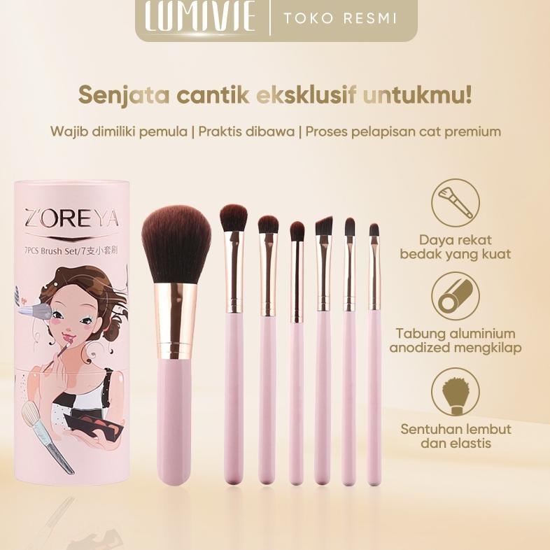 

baru lumivie 7pcs set kuas makeup + tong penyimpanan - bulu lembut & stylish
