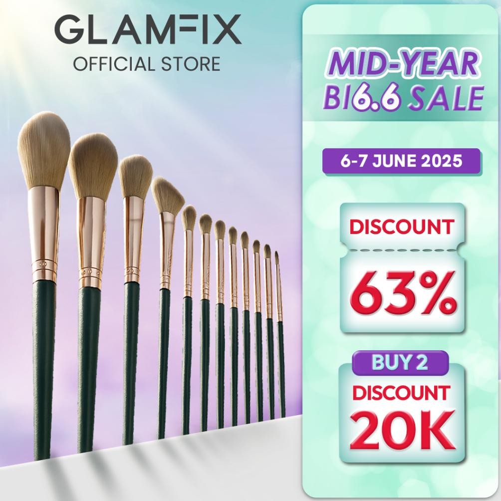 

baru glamfix 14pcs jade brush set - kuas makeup premium warna emerald green