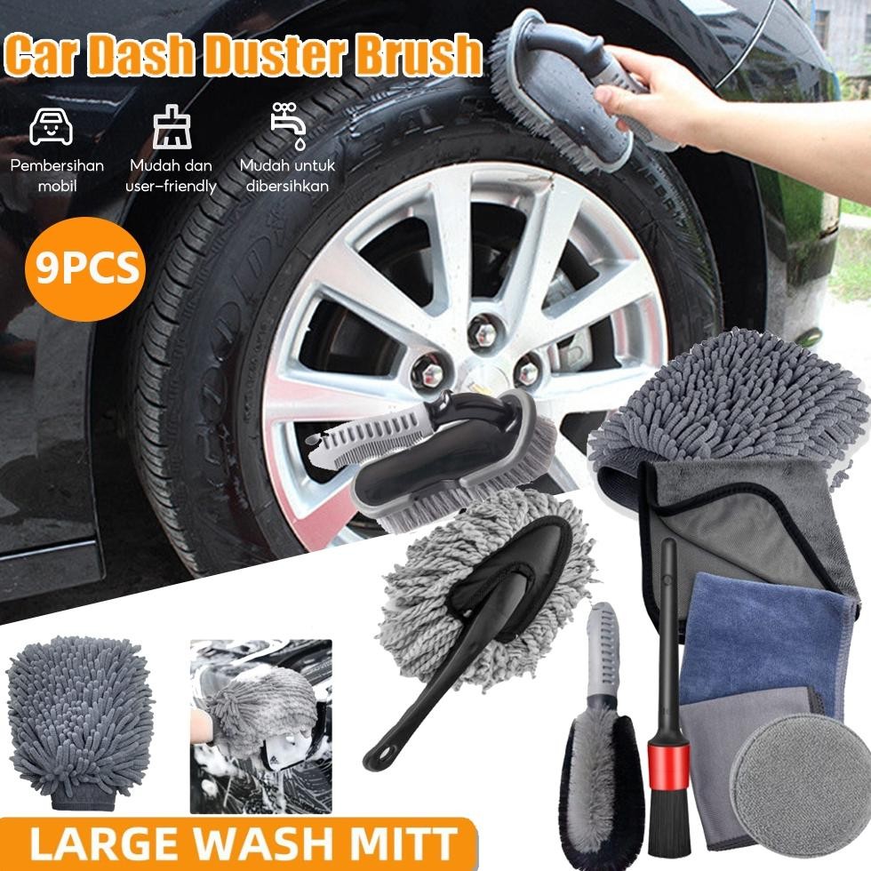 

baru set 9pcs sikat detailing mobil & motor - sikat interior ban & celah sarung tangan cuci