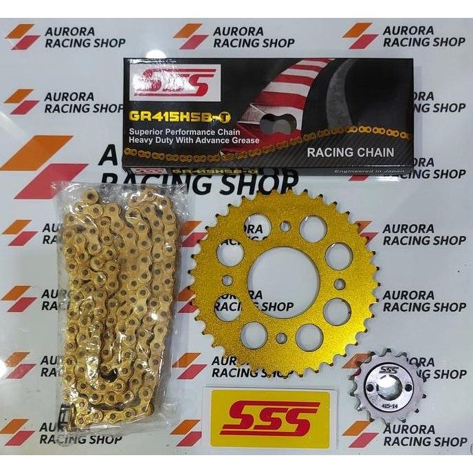 GEAR SET SSS GOLD SUPRA 125 / BLADE / REVO & RANTAI SSS 415 HSBT GOLD