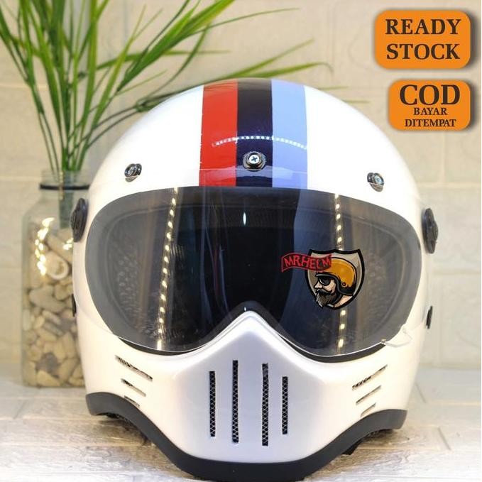 TERBARU - HELM CUSTOM RETRO CAKIL M30 BMW LIST CHROME WITH VISOR ( MR HELM )
