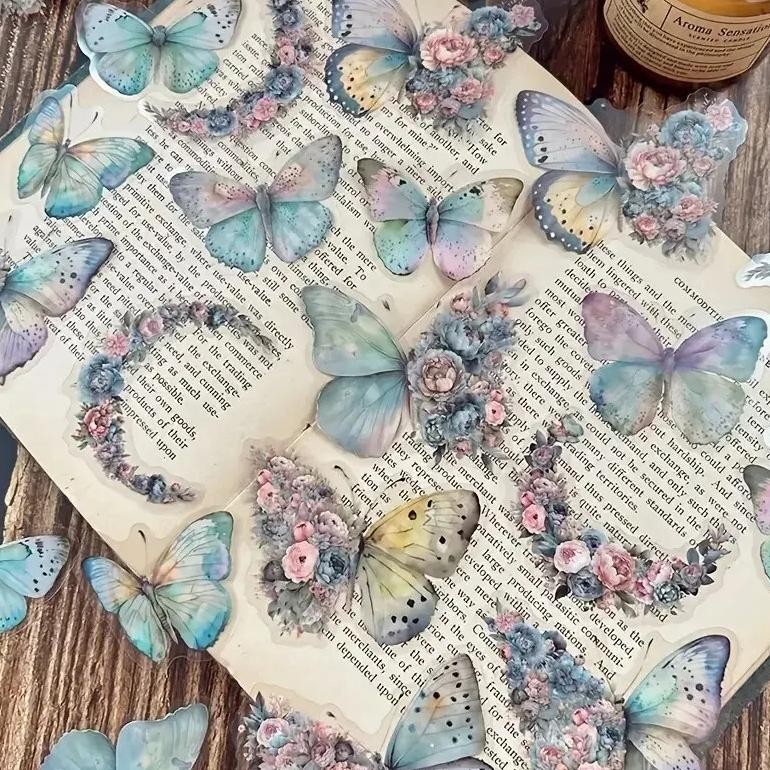 

30 PCs Butterfly Flower Themed DIY Decorative Stickers Pack Decorative Stickers For Scrapbook Label Diary Album Planner
