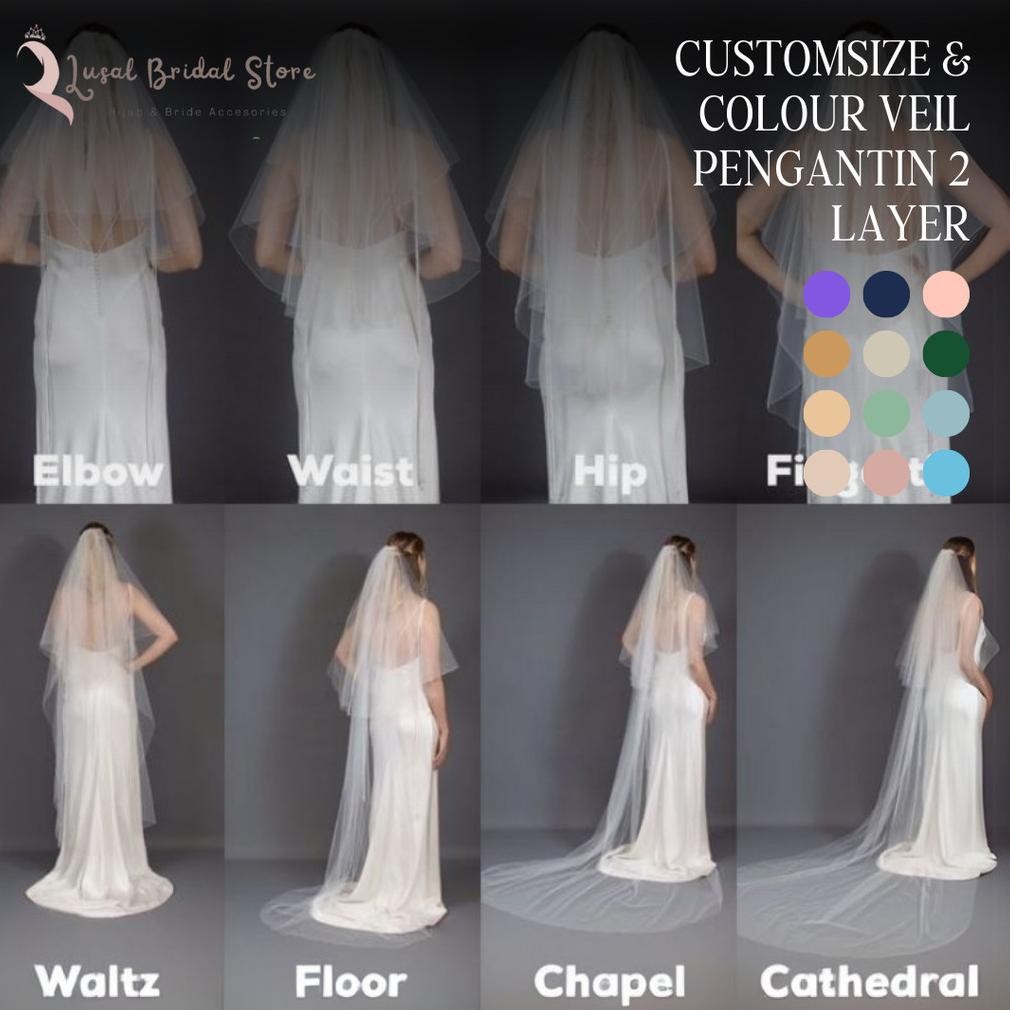 CUSTOMSIZE & COLOUR VEIL PENGANTIN 2 LAYER MURAH