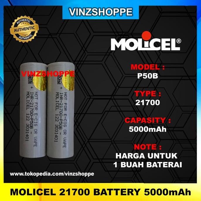 baru Authentic Battery MOLICEL 21700 P50B 5000mAh 60A - Baterai