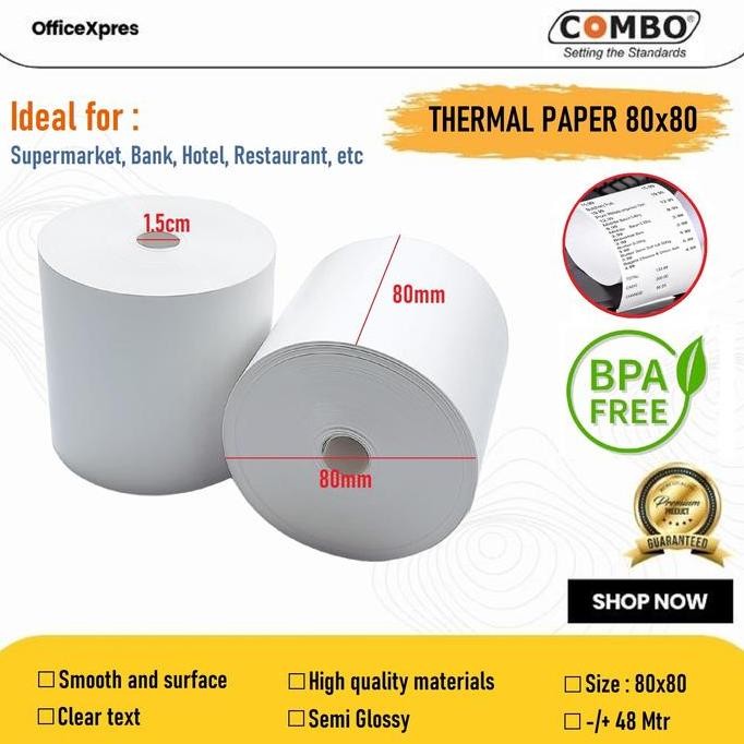 

NEW (100 ROLL) Kertas Thermal 80x80 / Struk Kasir 80 x 80 / Kertas Roll Mesin Thermal 80x80 / Thermal Paper / Paper Roll