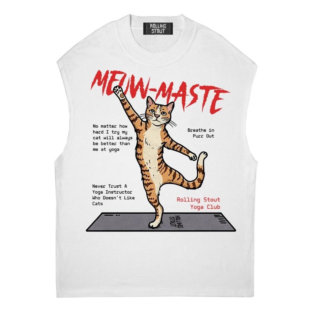 Rollingstout Kaos Singlet Pria/Wanita - Meow maste Cat Yoga | Tanktop man | Baju Olahraga Yoga | Baj