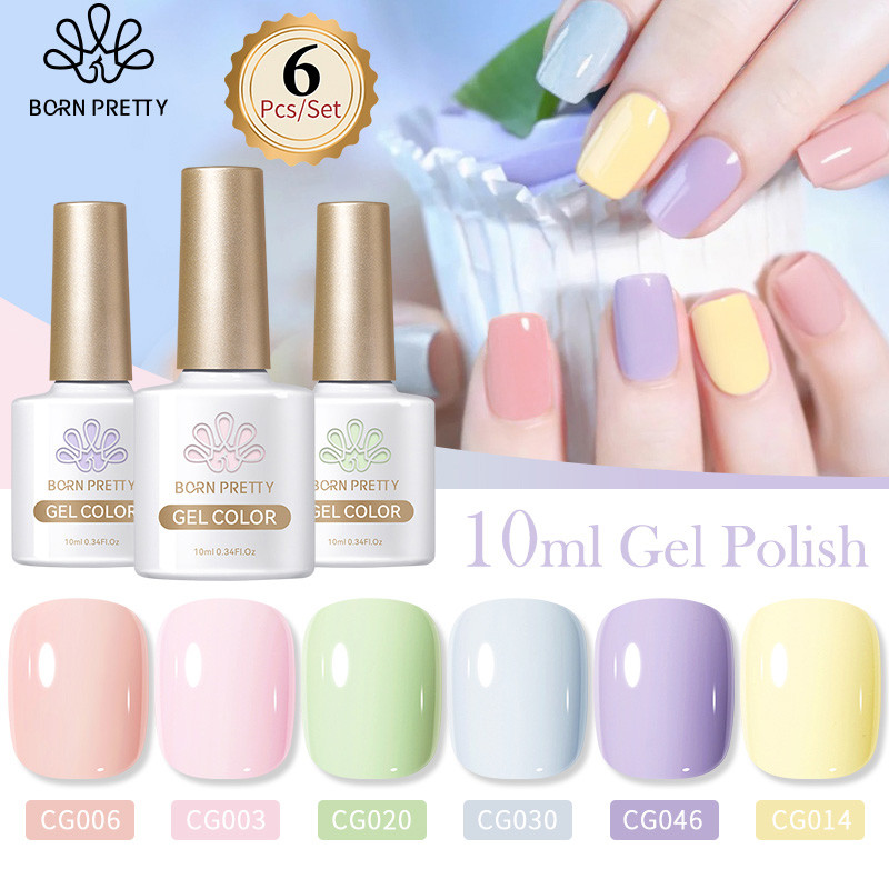 BORN PRETTY Macaron Pink Purple Gel Nail Gel Polish Set 10ml 6 Botol Makaroni Kutek Gel Set Nail Gel